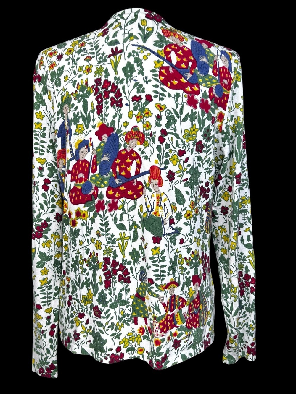 J McLaughlin Persian Courtesans Motif Sweater L Pearl Snap Buttons Lightweight - Picture 3 of 10
